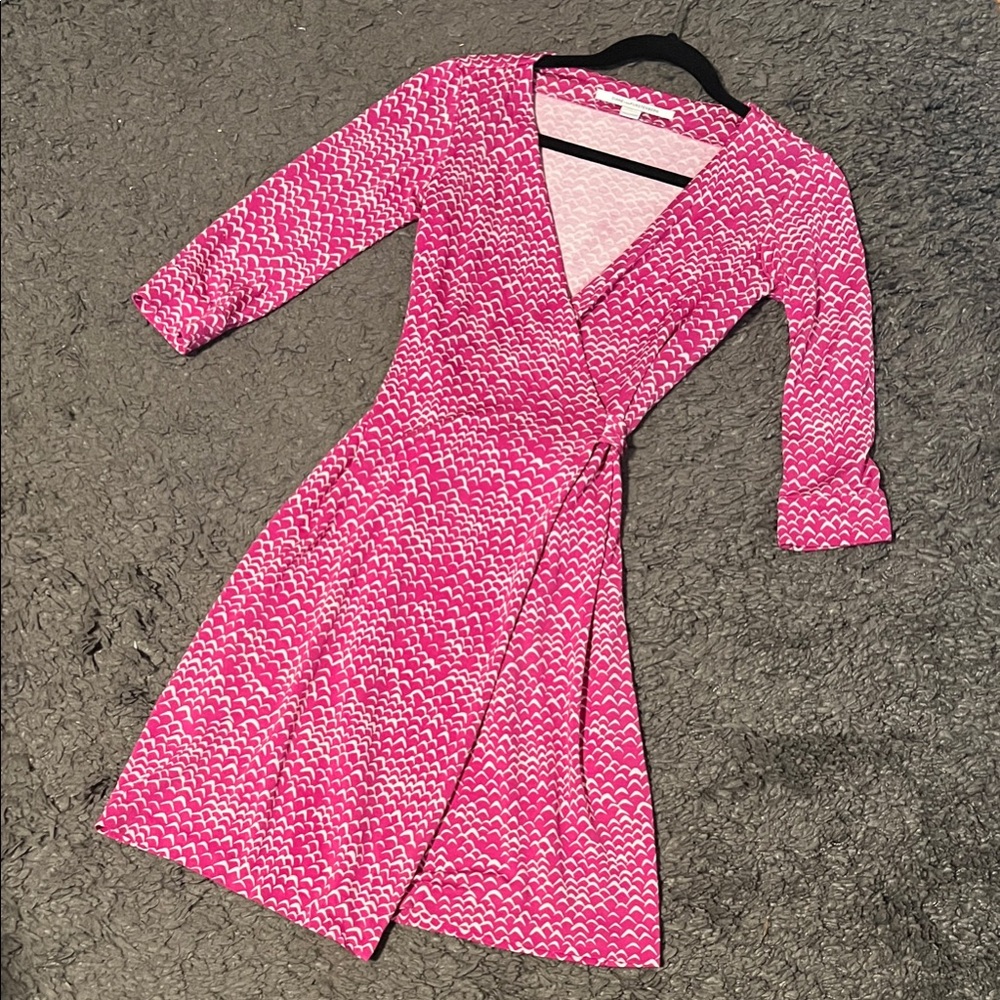 Diane Von Furstenberg Fuchsia Long Sleeve Wrap Dress